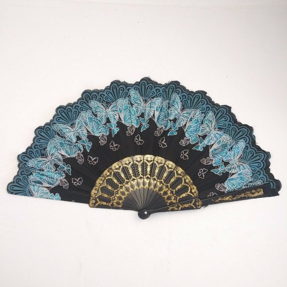 Glitter Butterfly Fabric Plastic Folding Fan Fancy